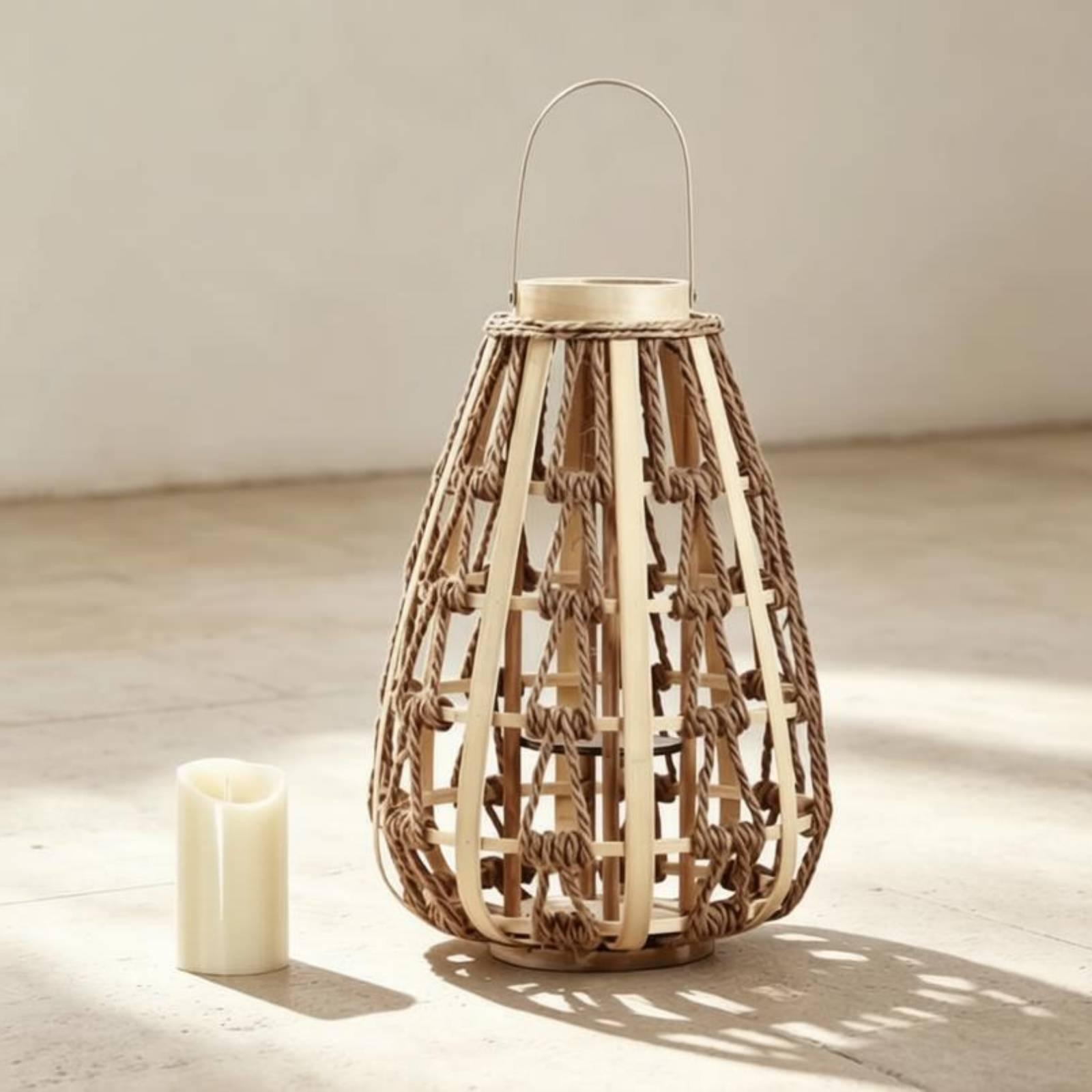 Home Decor Frames - Natural Wood Rope Lantern Candle Holder