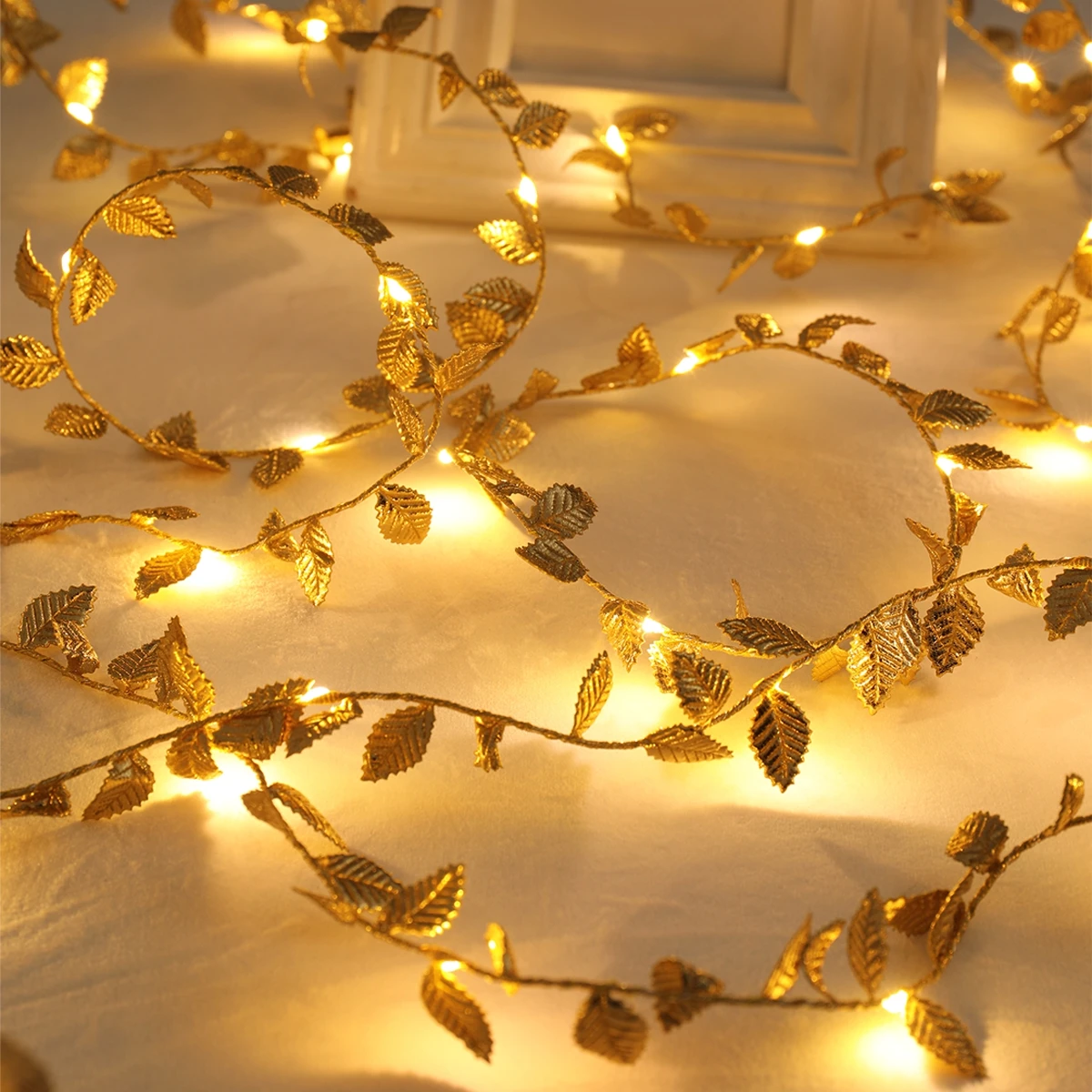 Rope Light Decoration - 20/50/100LEDs Golden Silver Tiny Leaves Fairy