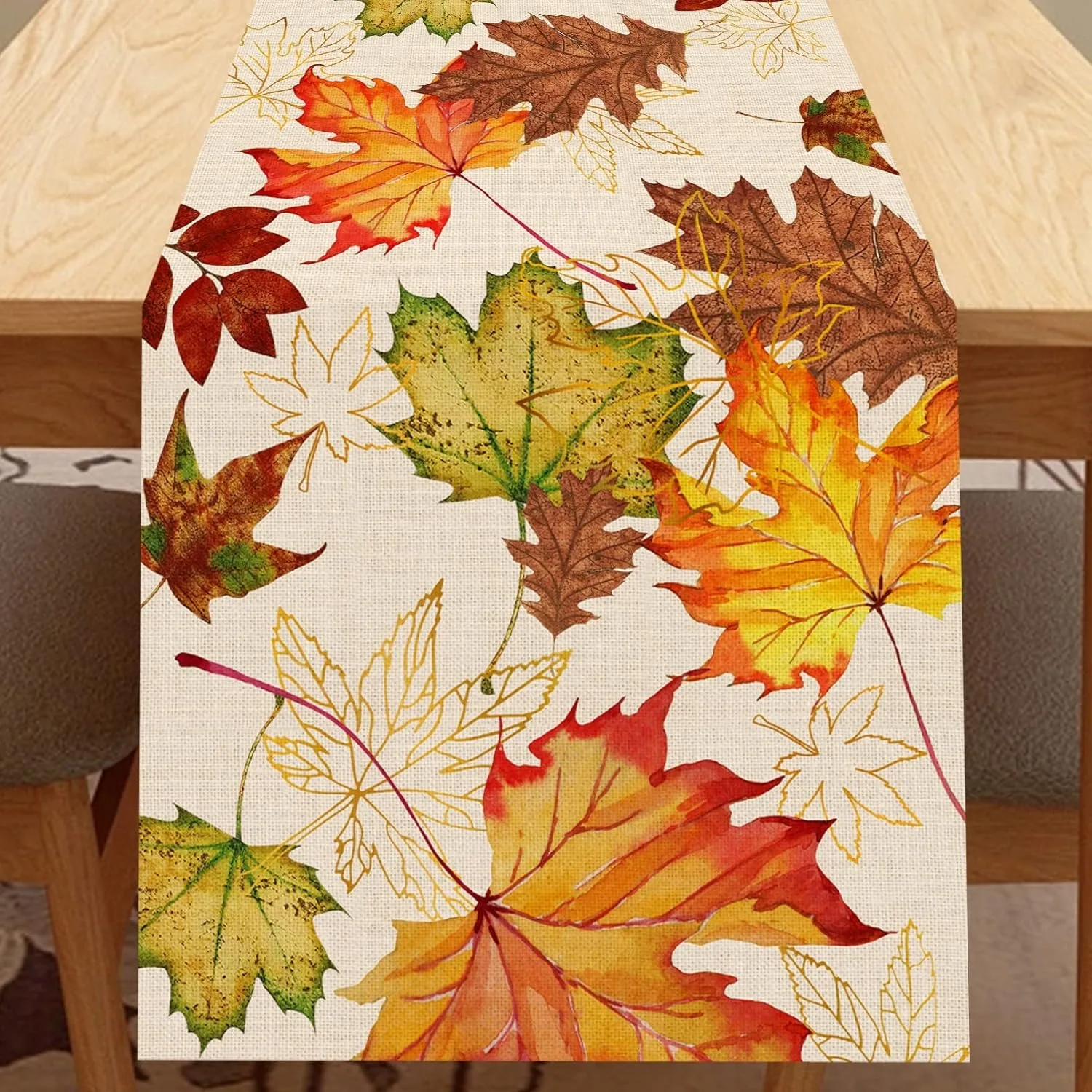 Linen Table Runner - Fall Maple Table Runner Multiple Sizes