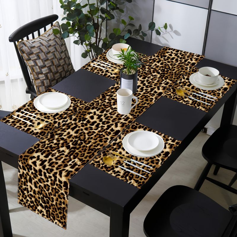 Linen Table Runner - VIKAMA Light Luxury Leopard Pattern Table