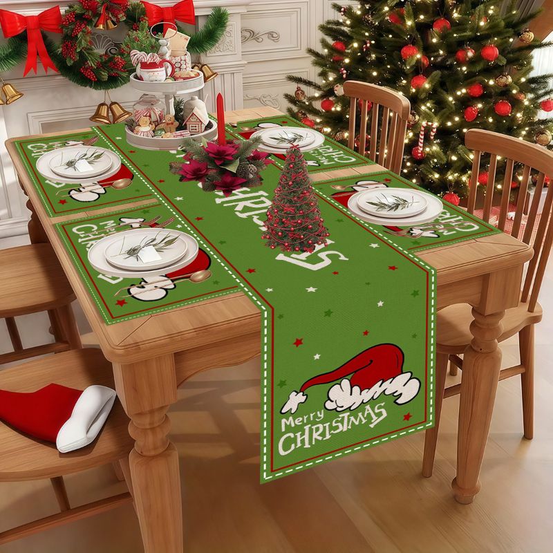 Linen Table Runner - VIKAMA Cute Cartoon Christmas Table Runner