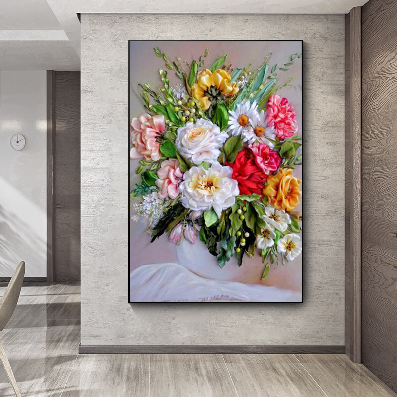 Home Decor Vase With Flowers - Canvas Painting Flowers Print Poster Bouquet