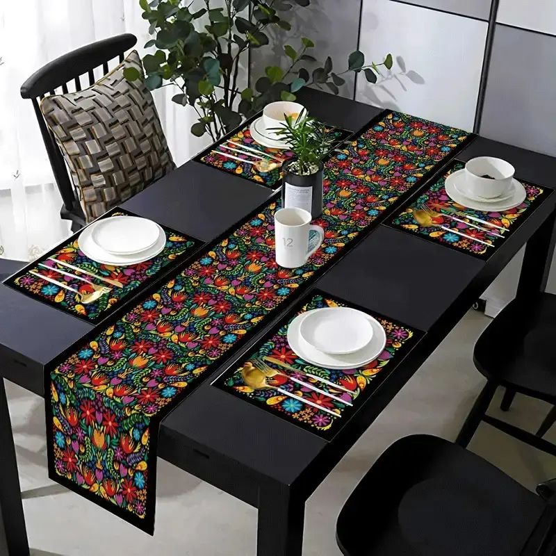 Linen Table Runner - VIKAMA Bohemian Floral Table Runner Placemats
