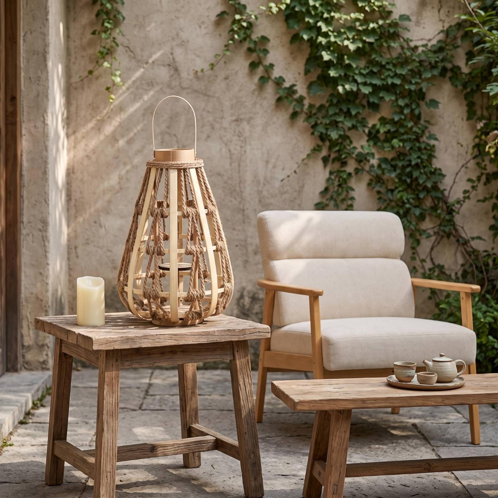 Natural Wood Rope Lantern Cand - Home Decor Frames ulasan dan harga
