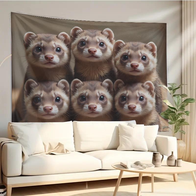 Cute Ferret Group Tapestry Wal - Home Decor Living Room Ideas ulasan dan harga