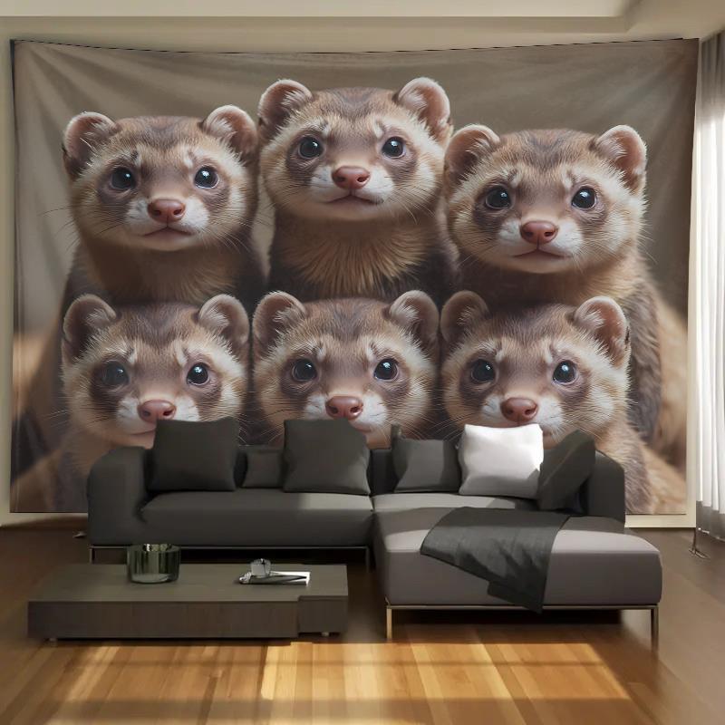 Cute Ferret Group Tapestry Wal - Home Decor Living Room Ideas ulasan dan harga