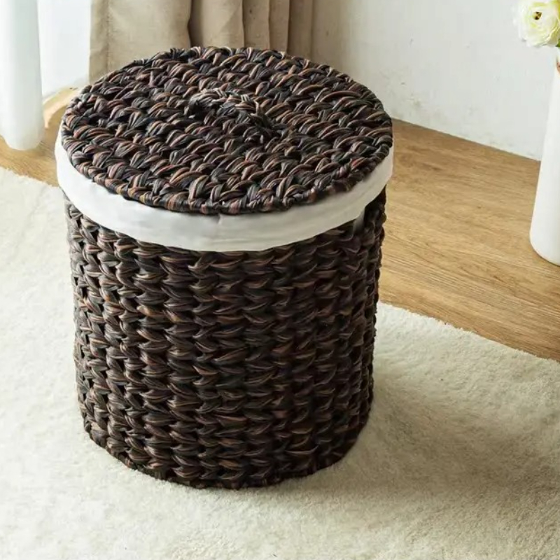 Lined Coffee Brown Storage Bin - Rattan Plant Basket ulasan dan harga