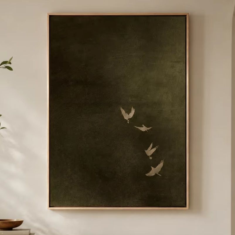 Olive Green Bird Canvas Art, D - Home Decor Minimal ulasan dan harga