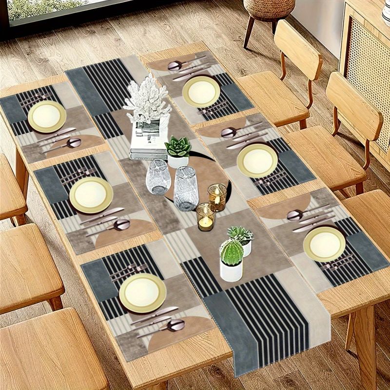 Retro Earth Color Geometric Ta - Linen Table Runner ulasan dan harga