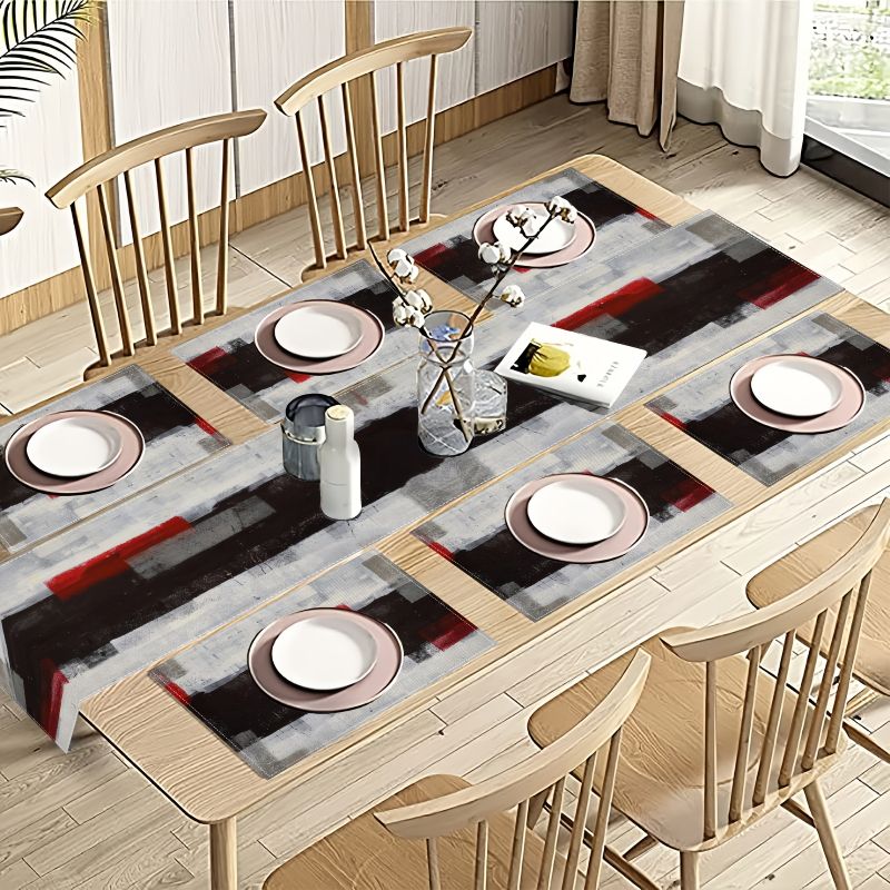 Modern Art Contrasting Abstrac - Linen Table Runner ulasan dan harga