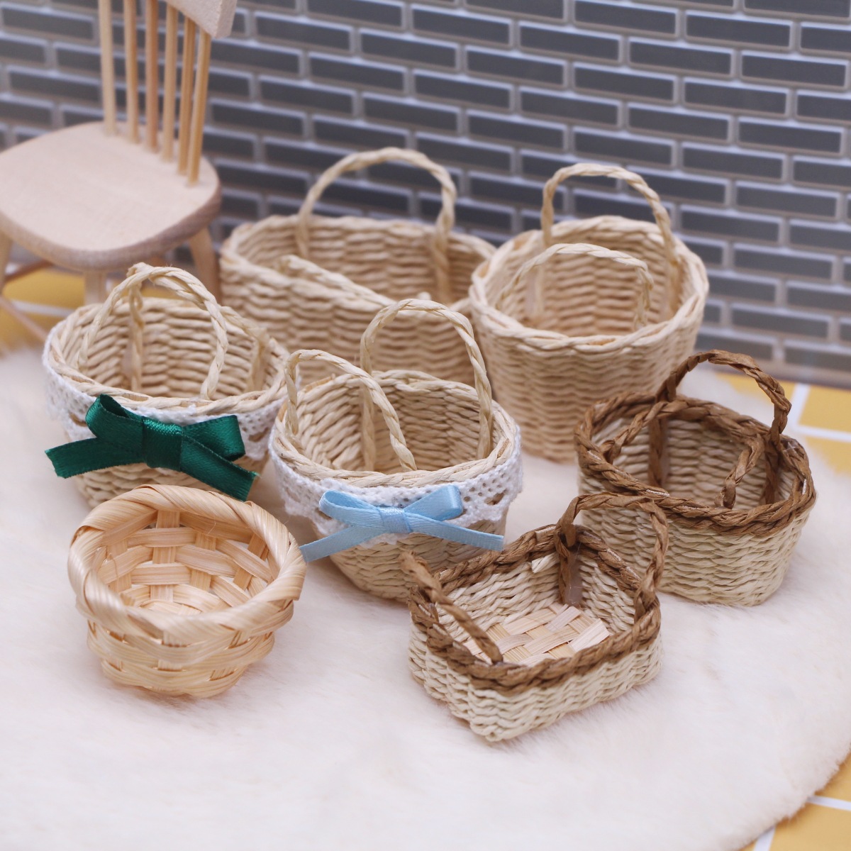 1Pc Dollhouse Handwoven Lafite - Rattan Plant Basket ulasan dan harga