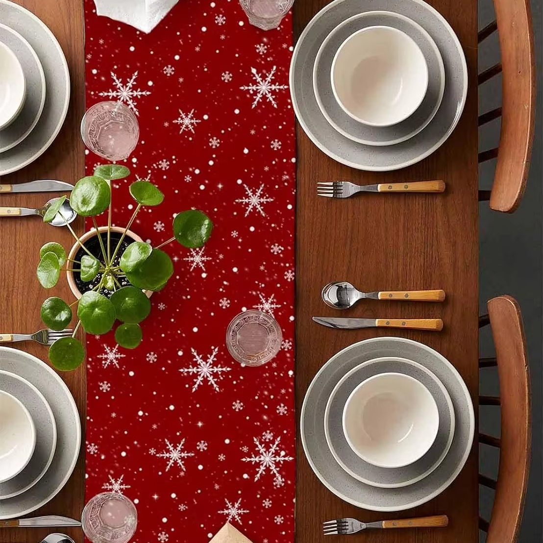Red Table Runner Christmas Tre - Linen Table Runner ulasan dan harga