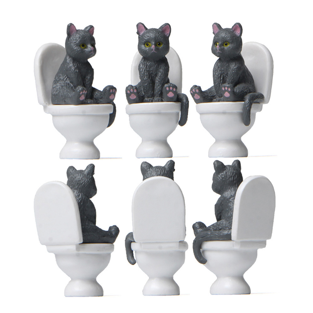 Cat Sit On Figurines Toilet Ca - Home Decor Korea ulasan dan harga
