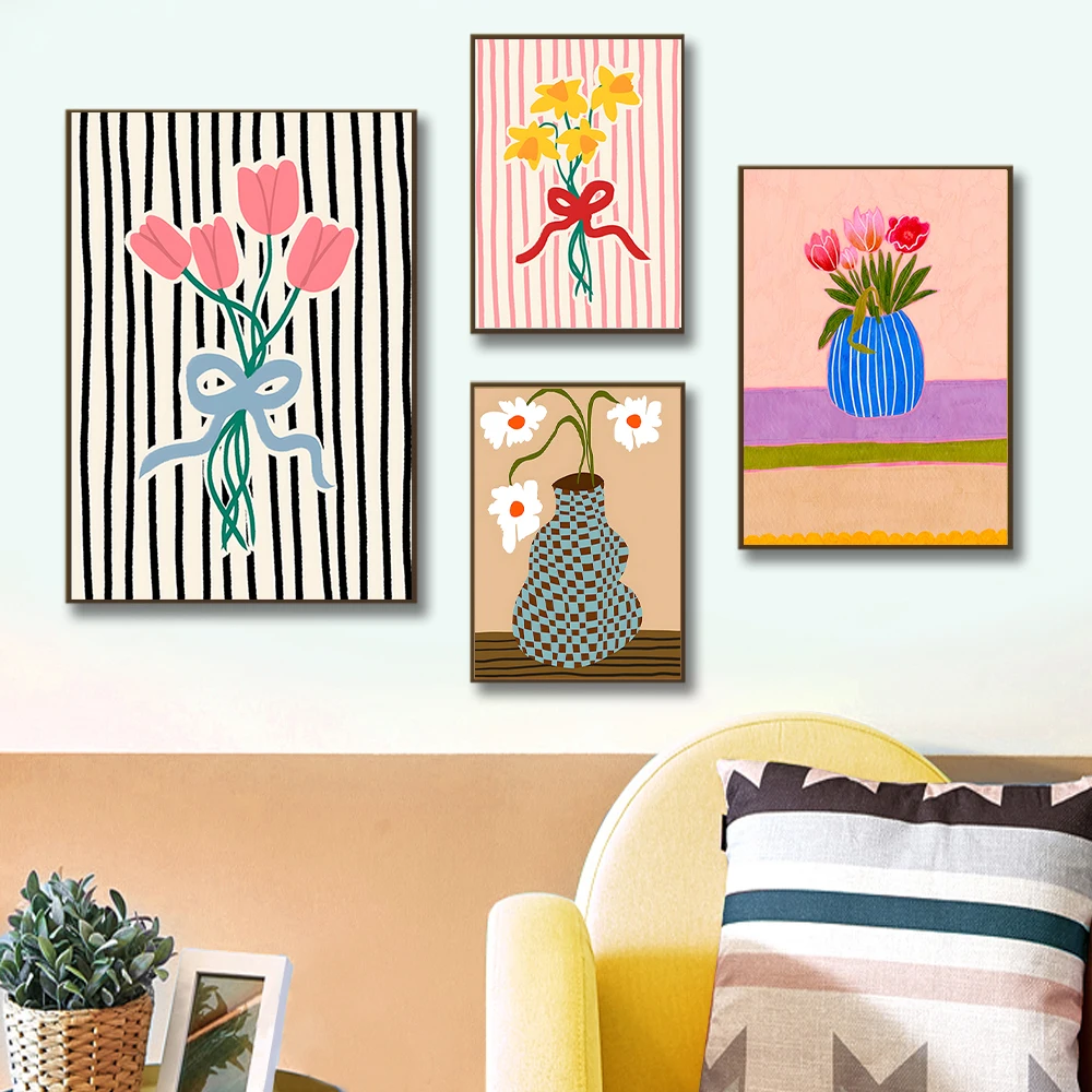 Vintage Botanical Poster Strip - Home Decor Vase With Flowers ulasan dan harga