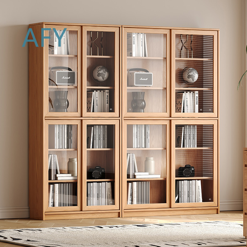 Solid Oak Bookcase with Slidin - Muji Home Storage ulasan dan harga