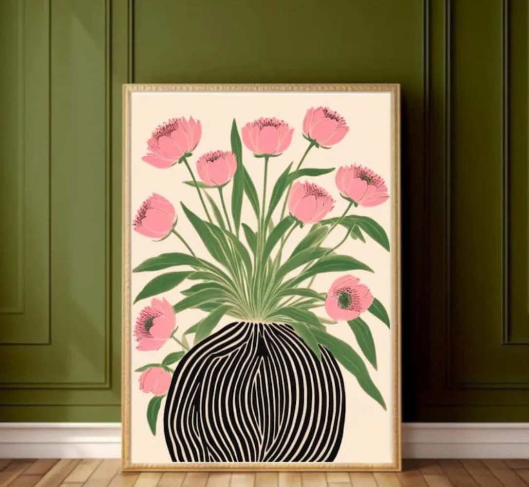 A Frameless Floral Poster,Mati - Home Decor Vase With Flowers ulasan dan harga