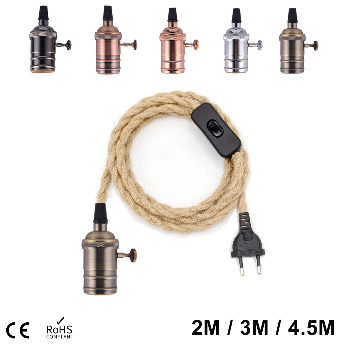 EU Plug Power Cord Twisted Hem - Rope Light Decoration ulasan dan harga