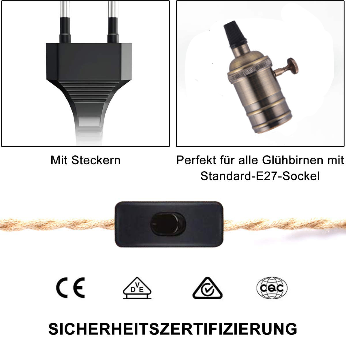 EU Plug Power Cord Twisted Hem - Rope Light Decoration ulasan dan harga