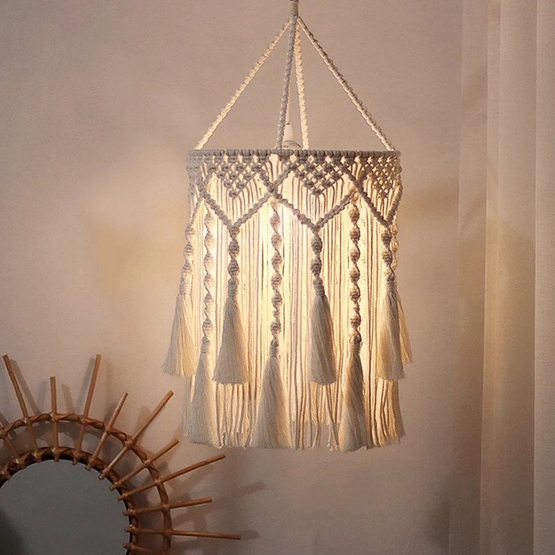 Nordic style hand woven cotton - Rope Light Decoration ulasan dan harga