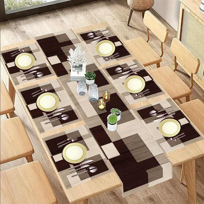 VIKAMA Maillard Geometric Styl - Linen Table Runner ulasan dan harga
