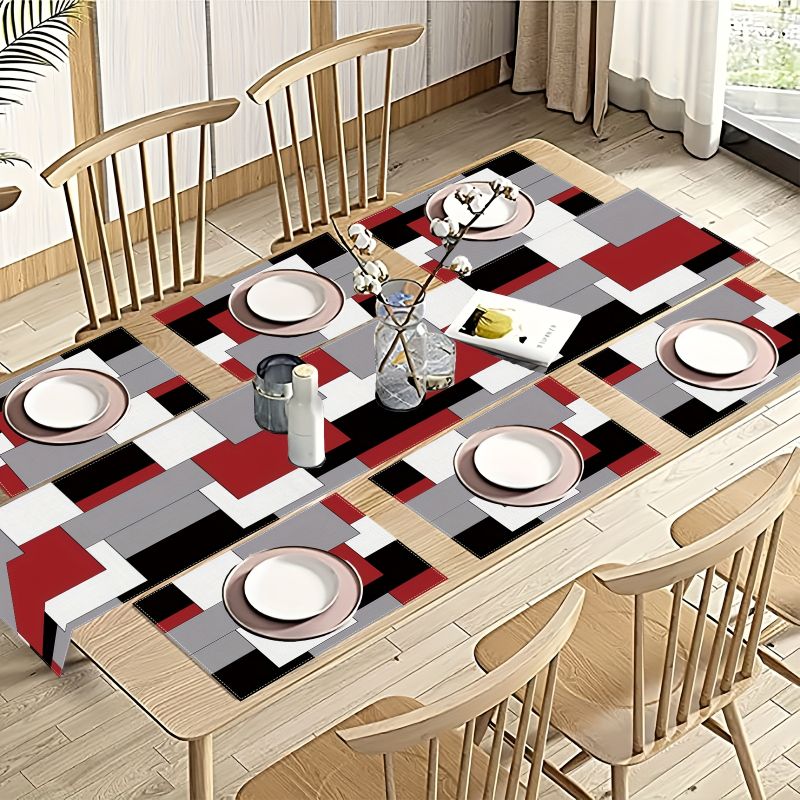 Modern Minimalist Contrast Geo - Linen Table Runner ulasan dan harga