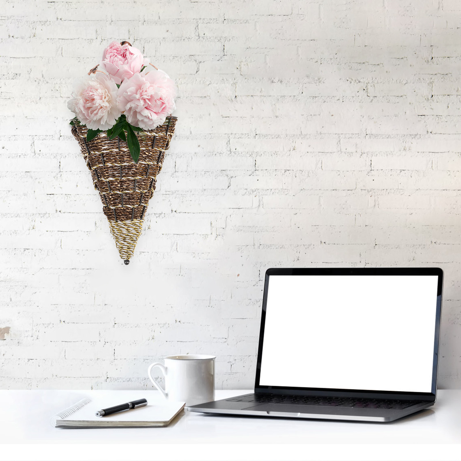 2Pcs Triangular Wall Hanging F - Rattan Plant Basket ulasan dan harga
