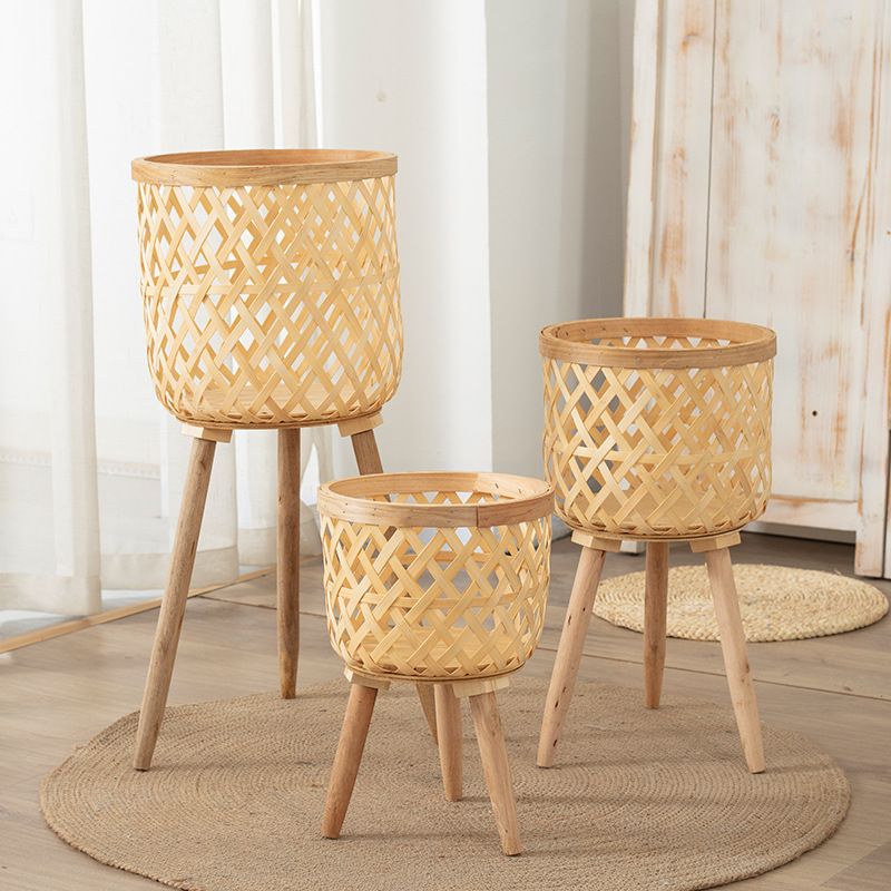 Bamboo Flowerpot Wooden Plant  - Rattan Plant Basket ulasan dan harga
