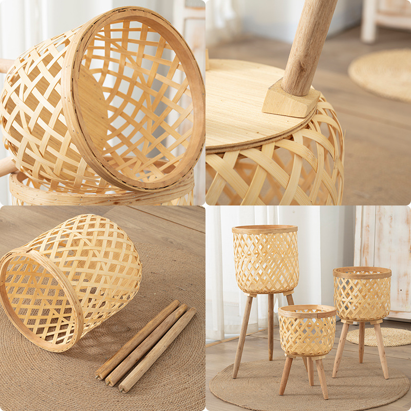 Bamboo Flowerpot Wooden Plant  - Rattan Plant Basket ulasan dan harga