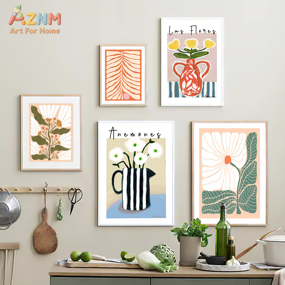 AZNM Boho Floral Canvas Wall A - Home Decor Vase With Flowers ulasan dan harga