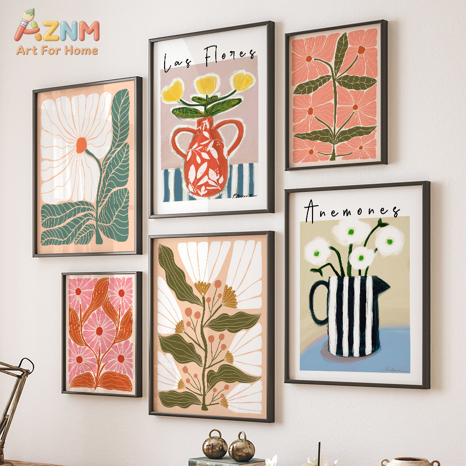 AZNM Boho Floral Canvas Wall A - Home Decor Vase With Flowers ulasan dan harga
