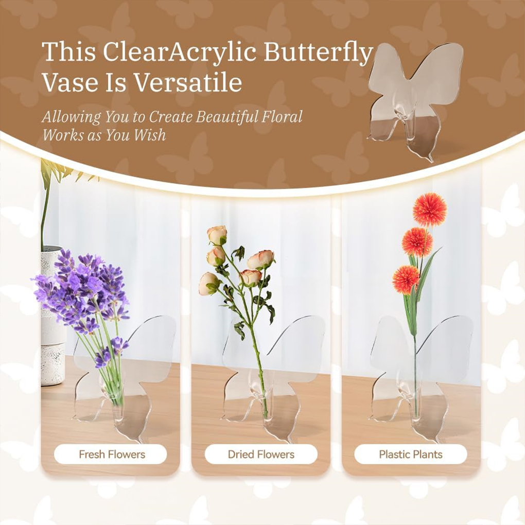 Transparent Butterfly Acrylic  - Home Decor Vase With Flowers ulasan dan harga