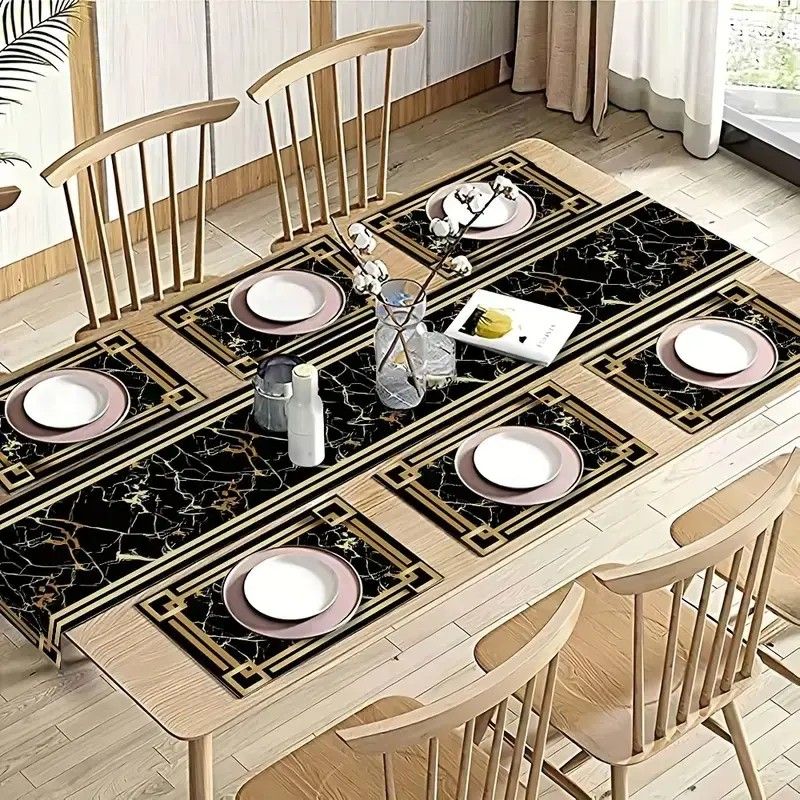 VIKAMA Black Gold Marble Table - Linen Table Runner ulasan dan harga