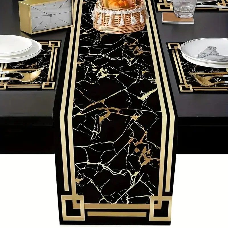VIKAMA Black Gold Marble Table - Linen Table Runner ulasan dan harga