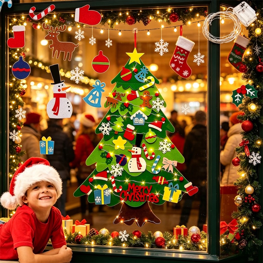 DIY Felt Christmas Tree with D - Home Decor Xmas Gifts ulasan dan harga