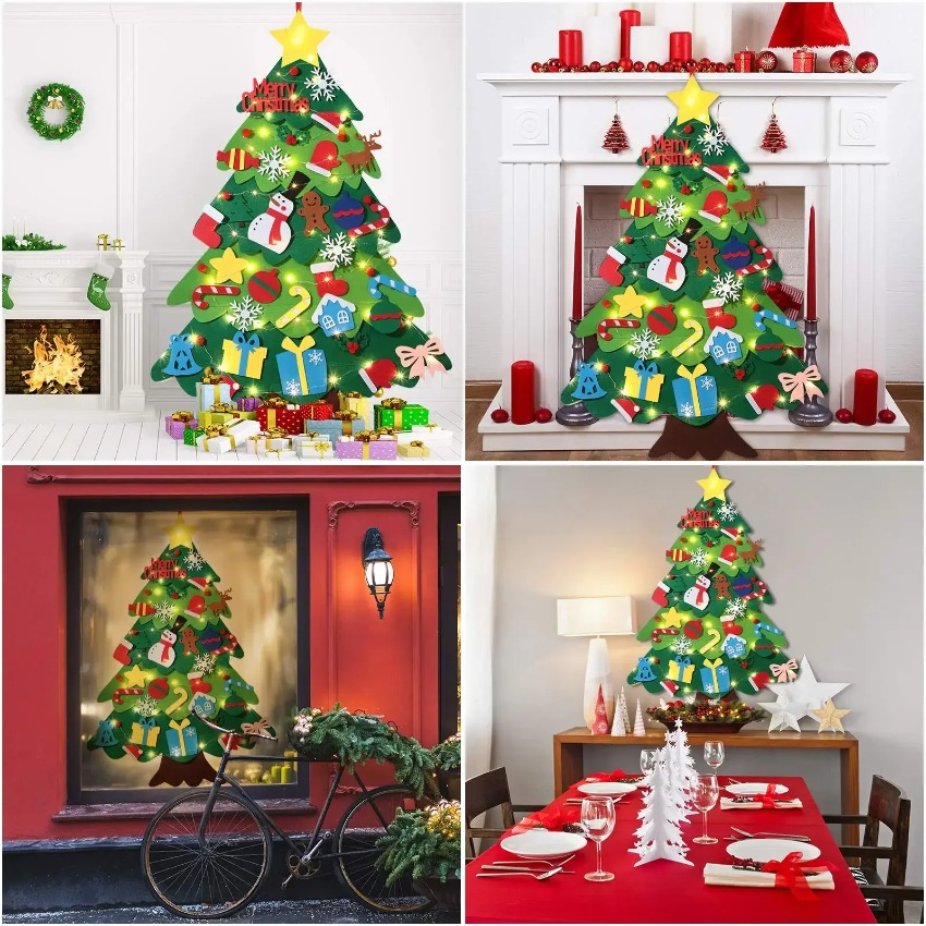 DIY Felt Christmas Tree with D - Home Decor Xmas Gifts ulasan dan harga