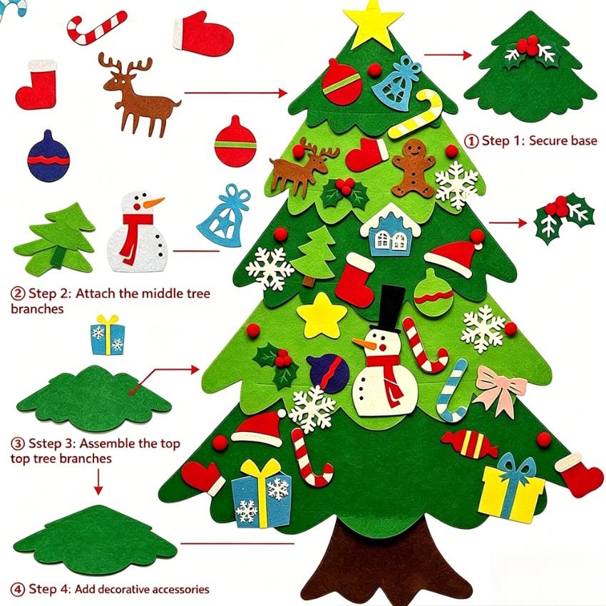 DIY Felt Christmas Tree with D - Home Decor Xmas Gifts ulasan dan harga