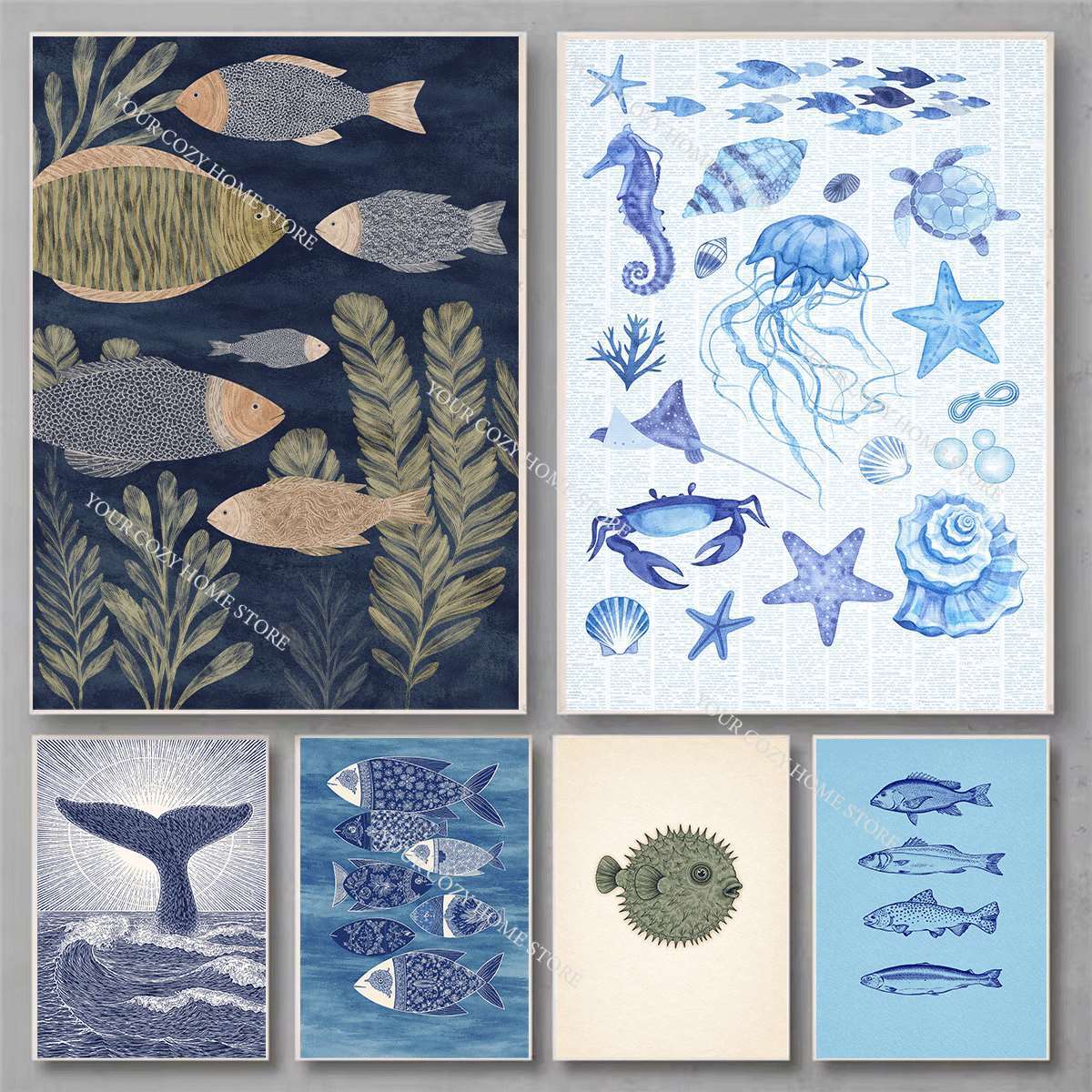 Minimalist Nautical Fish and W - Home Decor Minimal ulasan dan harga