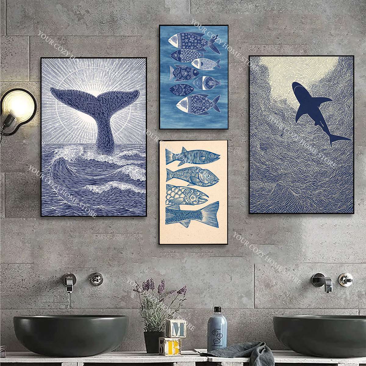 Minimalist Nautical Fish and W - Home Decor Minimal ulasan dan harga