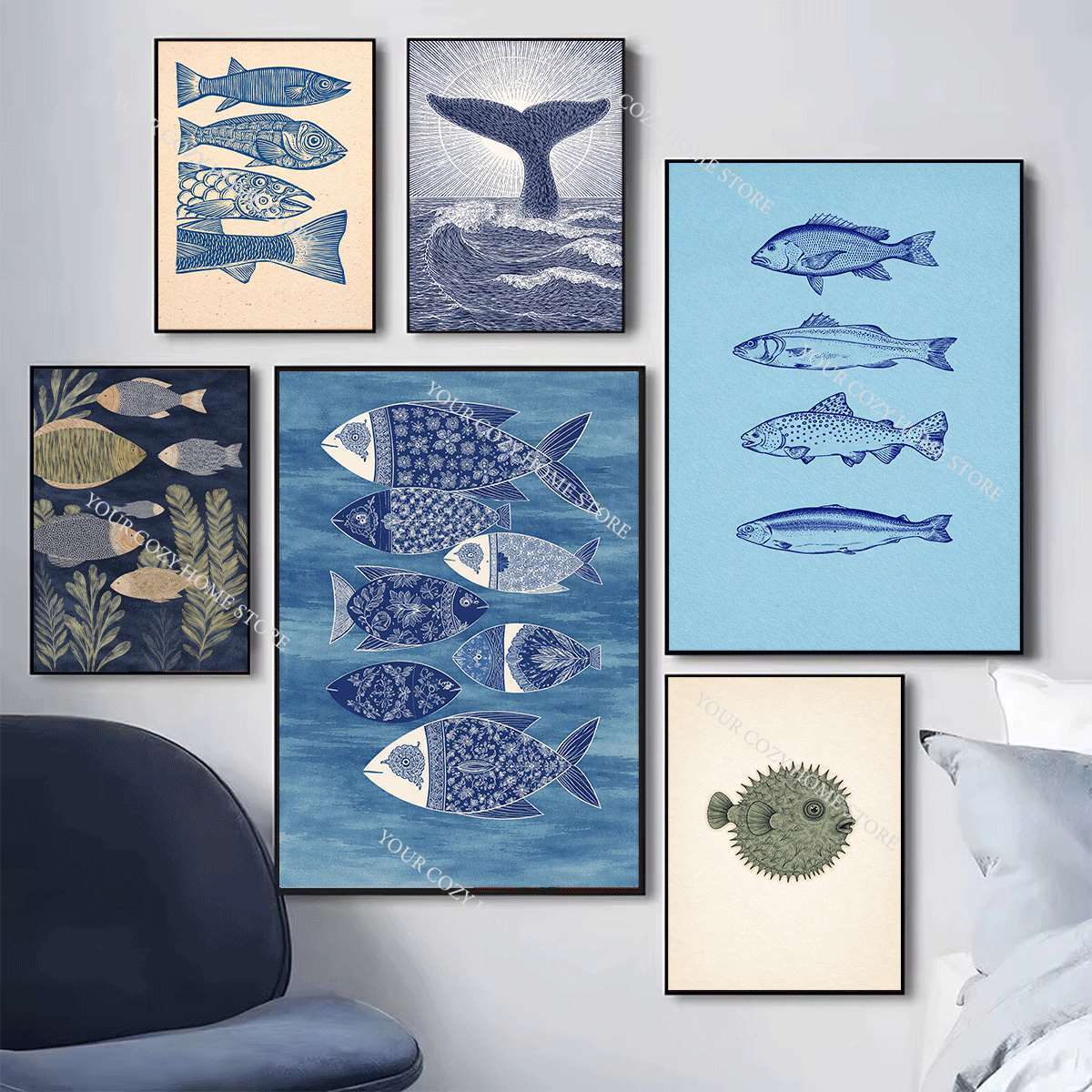 Minimalist Nautical Fish and W - Home Decor Minimal ulasan dan harga